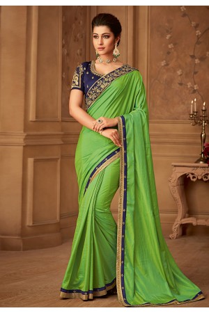 Green silk embroidered saree with blouse  510